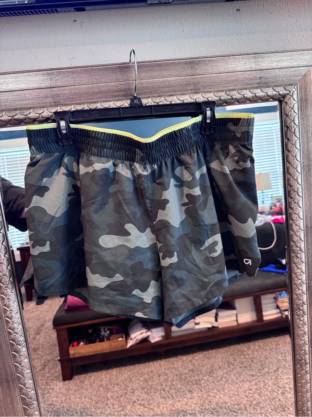GapFit Women's Camo Athletic Shorts with Like Green Trim